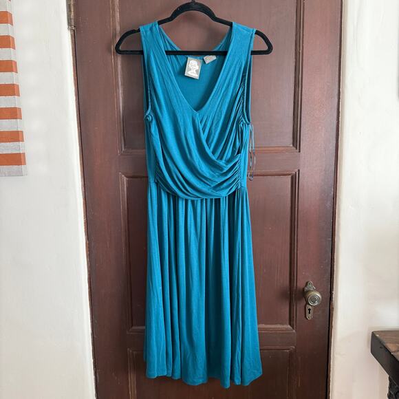 GIRLS FROM SAVOY Anthropologie Elementary Teal Blue Surplice Bodice Dress Medium - Picture 2 of 6